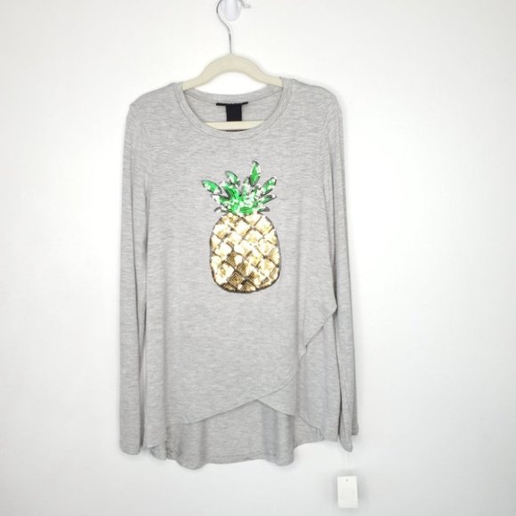 It's Our Time Girl's Gray Bling Pineapple Envelope Hem Top NEW Size L (10/12) - Picture 10 of 10